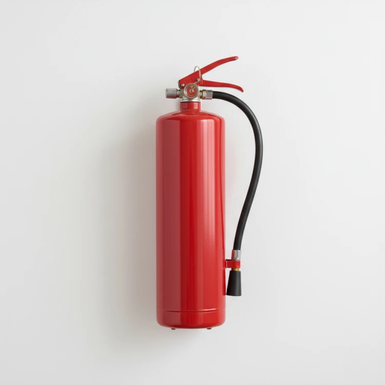 een rode brandblusser hangend aan de muur